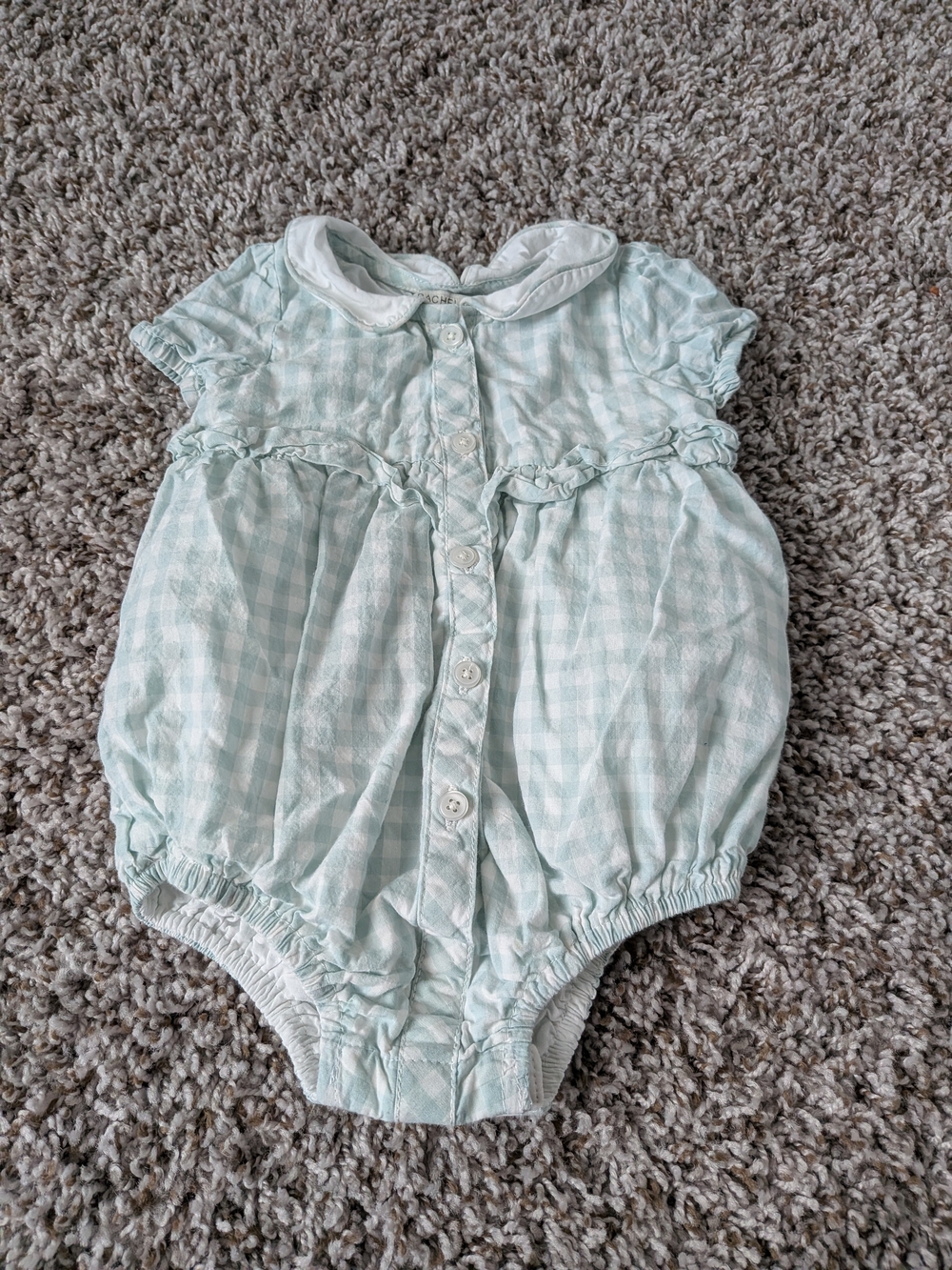 Rachel Zoe Mint Gingham Baby Bubble Romper